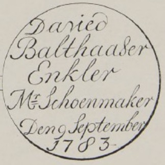 Daried Balthaaser Enkler mr schoenmaker den 9 september 1783
