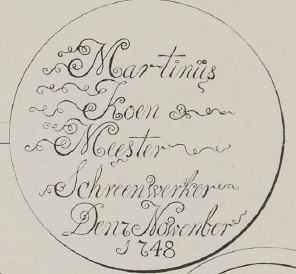 Martinus Koen meester schreenwerker den 7e nowember 1748